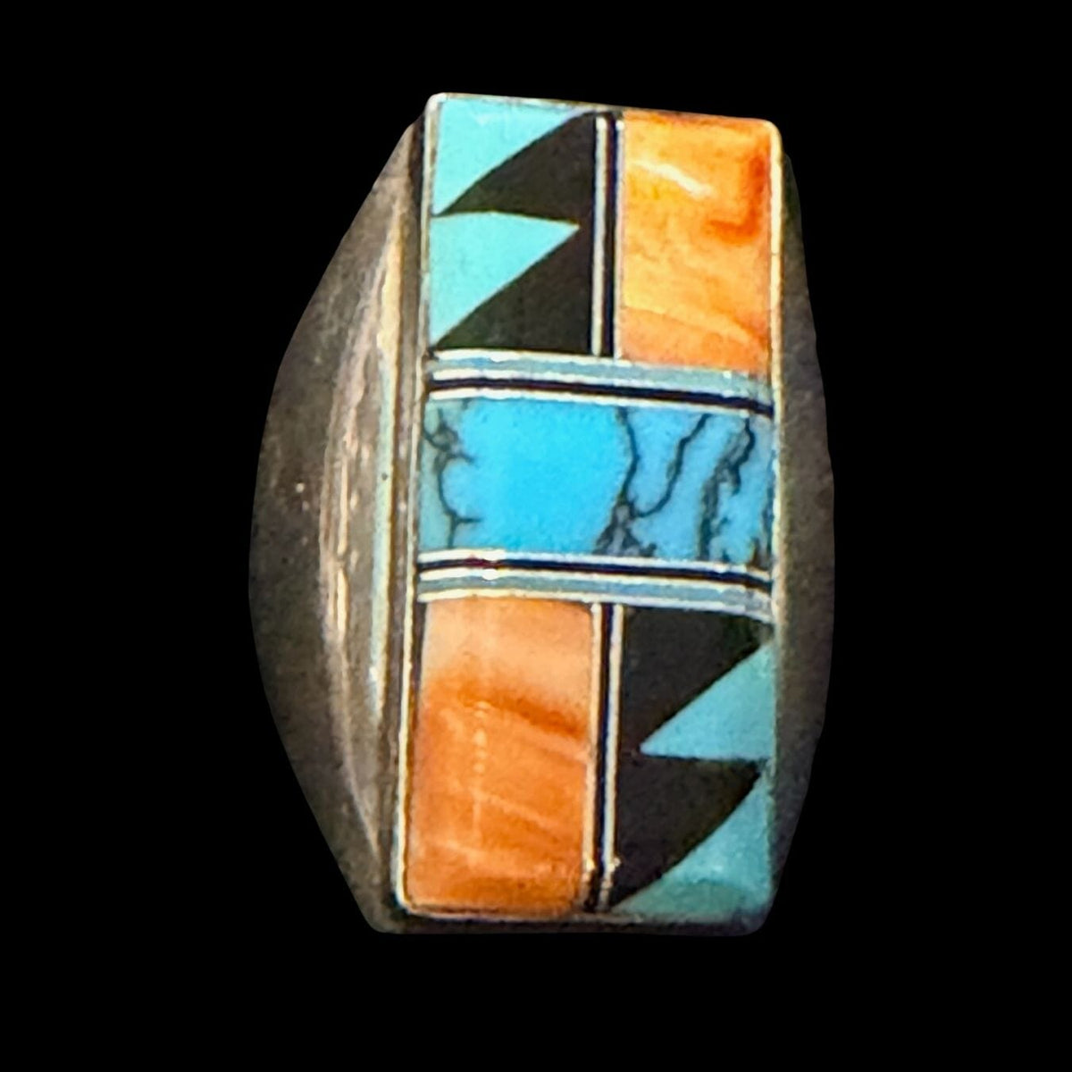 Turquoise / Onyx / Spiny Oyster Inlay Ring - Size 11.25 - RMH359