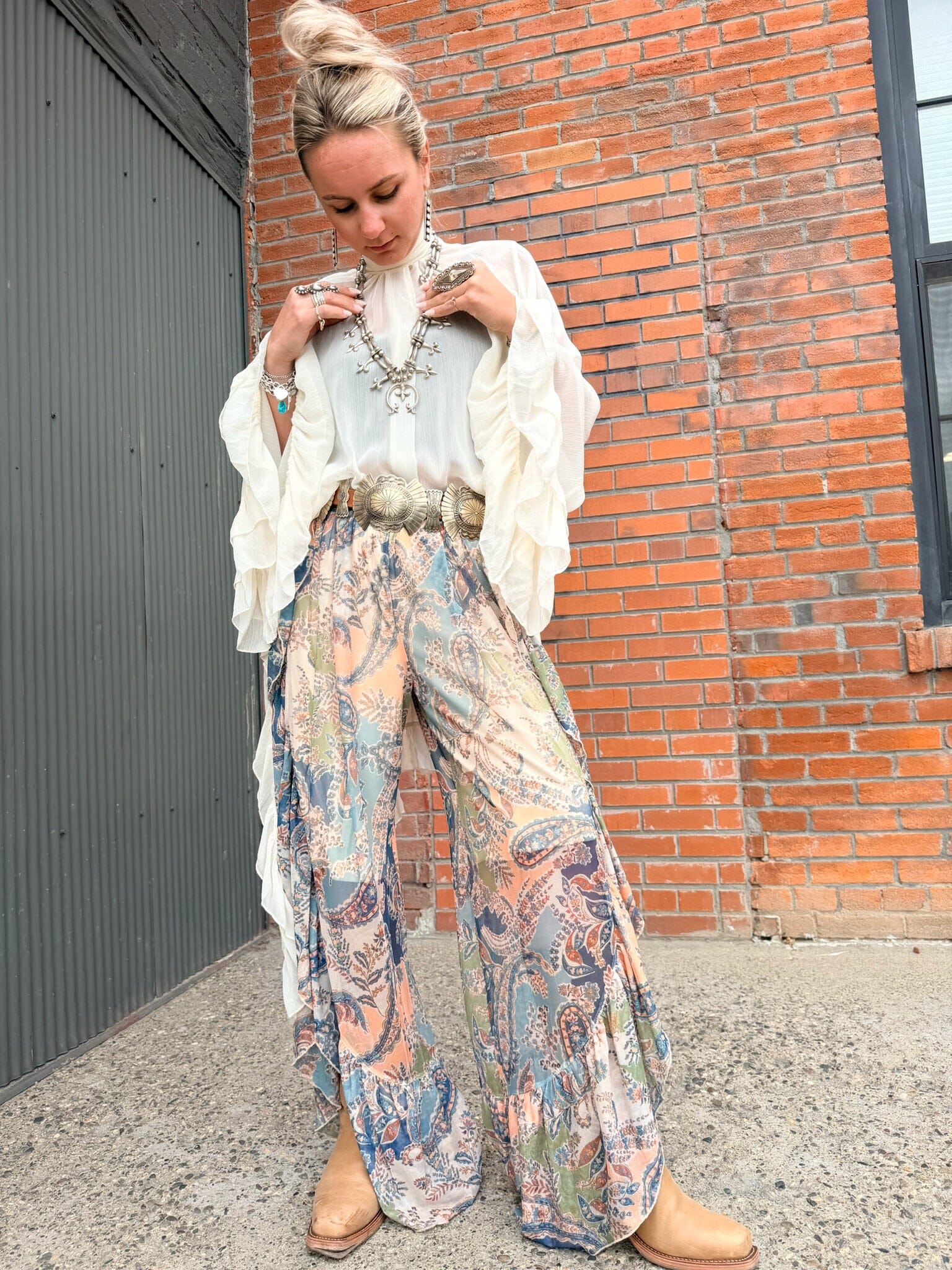 Turquoise Paisley Mesh Ruffle Pant - 4810TP – STONE FEATHER ROAD
