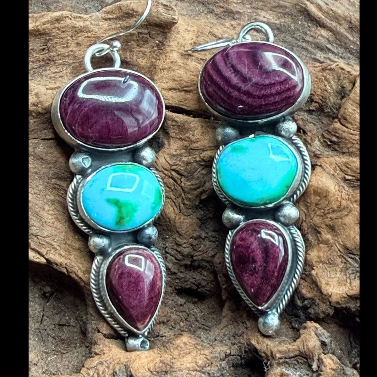 Turquoise & Purple Spiny Oyster Earrings - EPD8