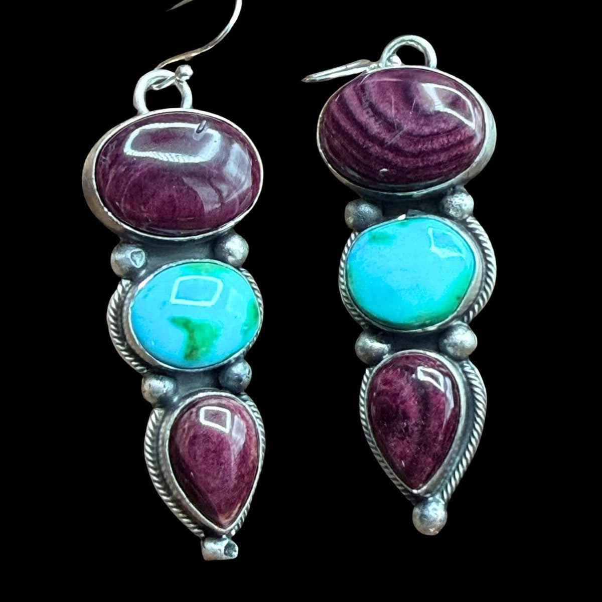 Turquoise & Purple Spiny Oyster Earrings - EPD8