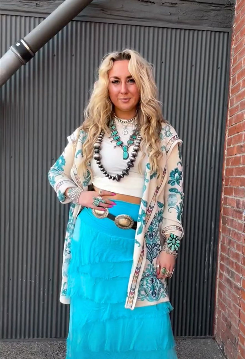 Turquoise Silk Tiered Skirt - KGG1-TQ