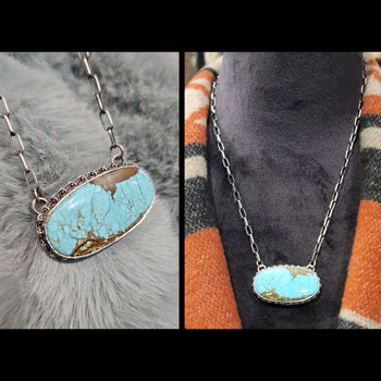 Turquoise Single Oval Stone on Chain Necklace - NAZ13