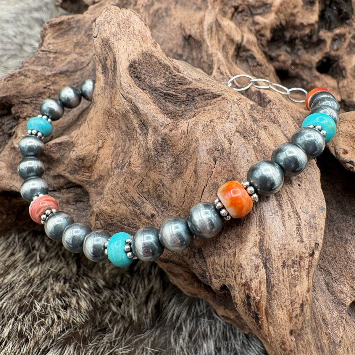 Turquoise / Spiny Oyster / Sterling Bracelet - BRSL13