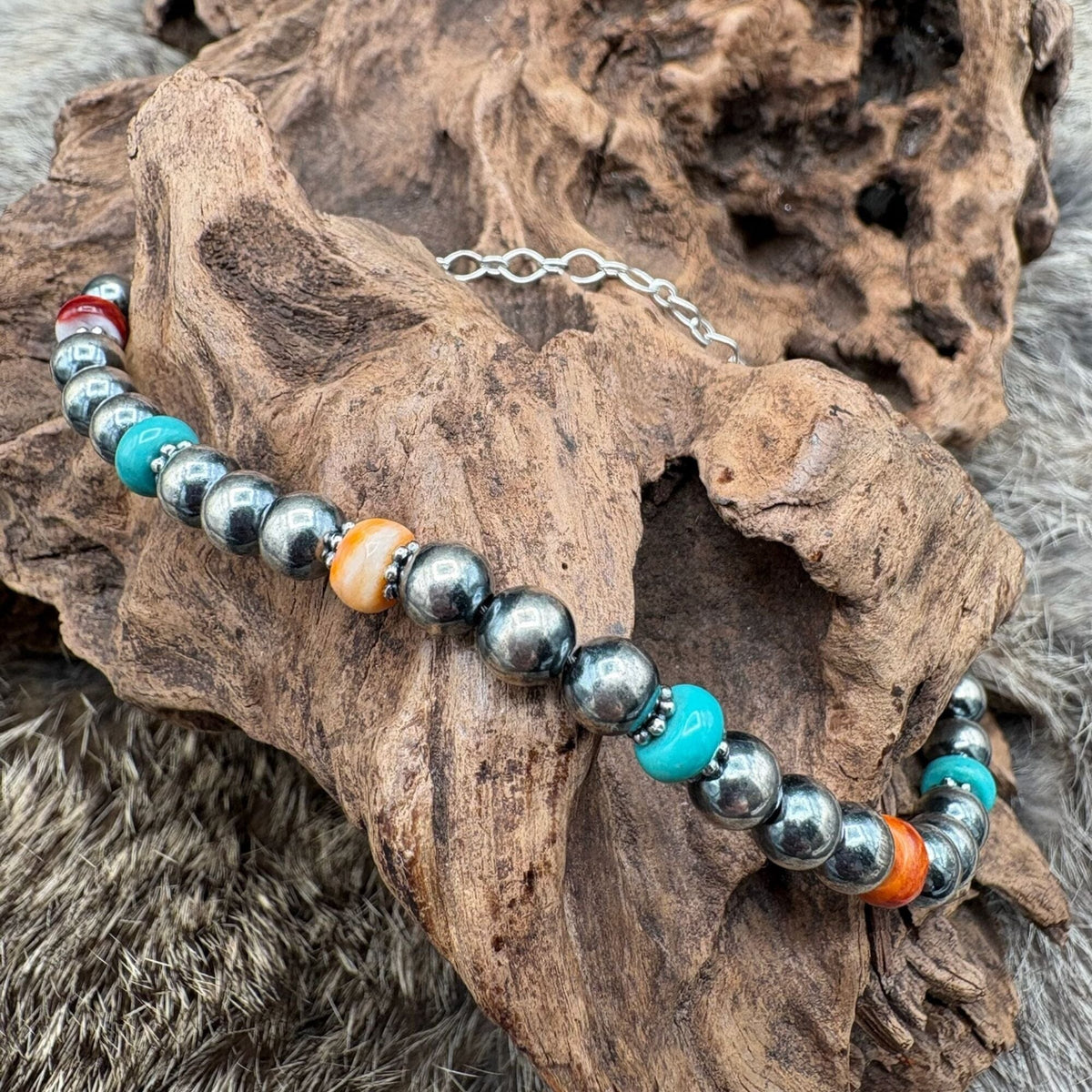 Turquoise / Spiny Oyster / Sterling Bracelet - BRSL13