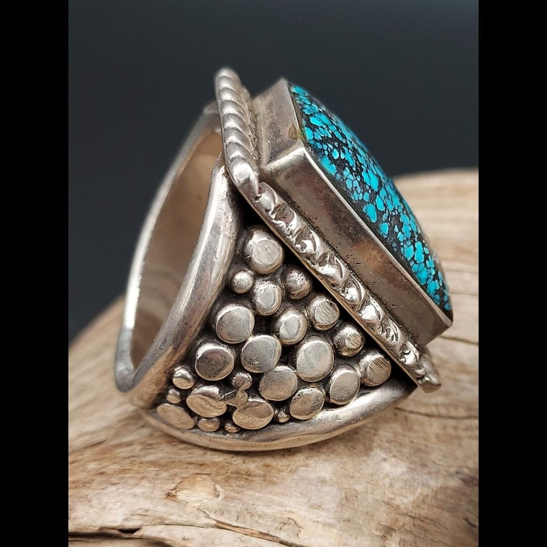 Turquoise & Sterling Rectangle Ring – Size 10½ (Lucky Hallmark) - RMH215