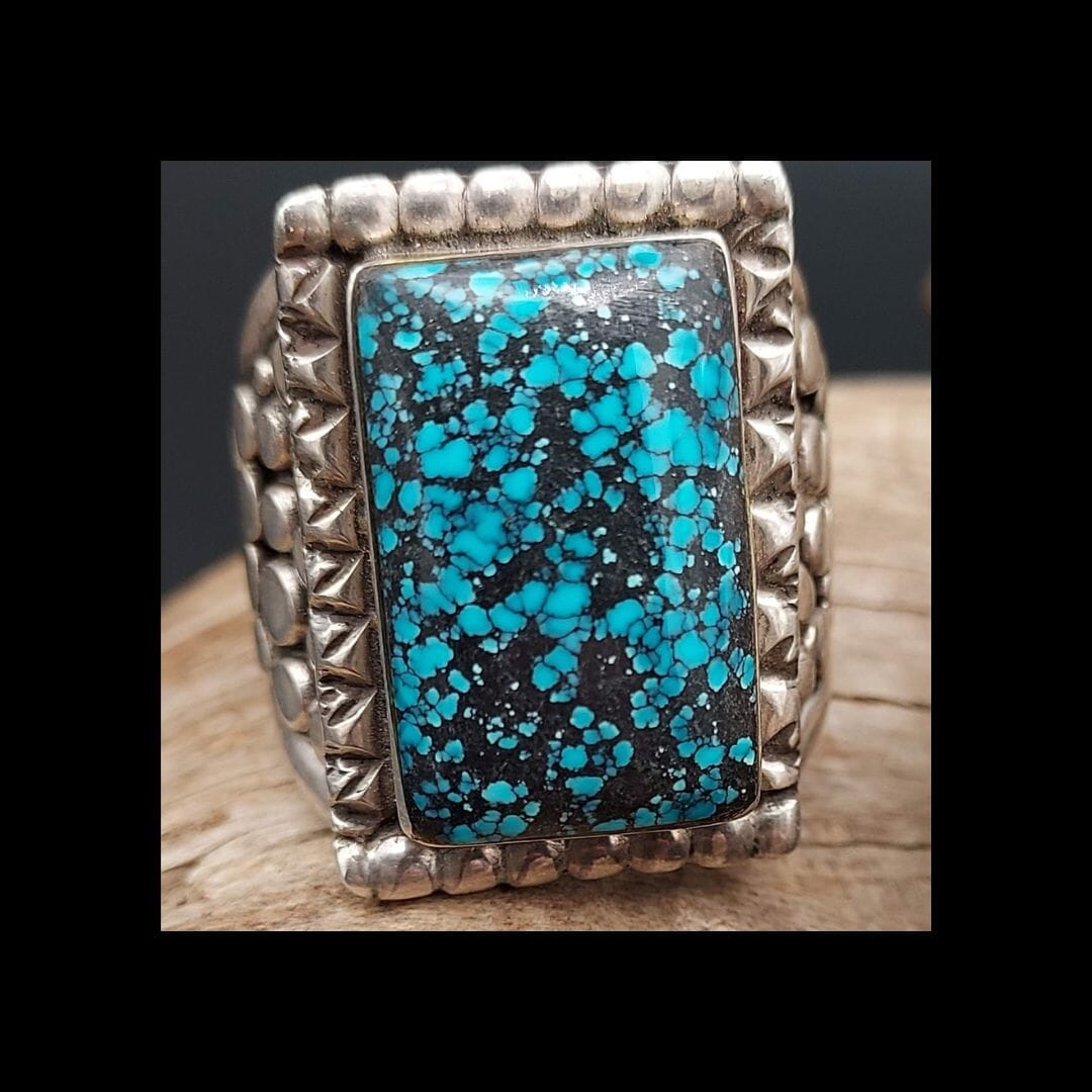 Turquoise & Sterling Rectangle Ring – Size 10½ (Lucky Hallmark) - RMH215