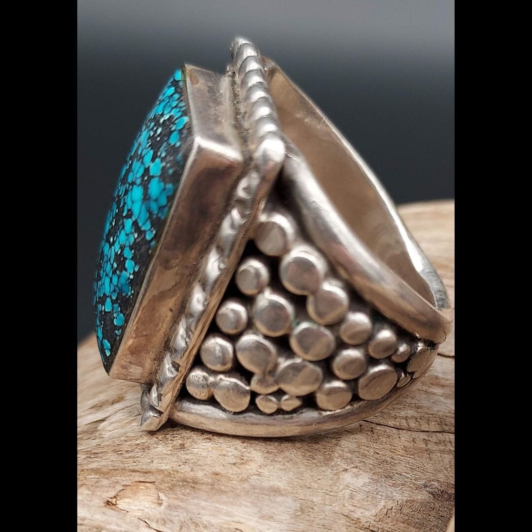 Turquoise & Sterling Rectangle Ring – Size 10½ (Lucky Hallmark) - RMH215