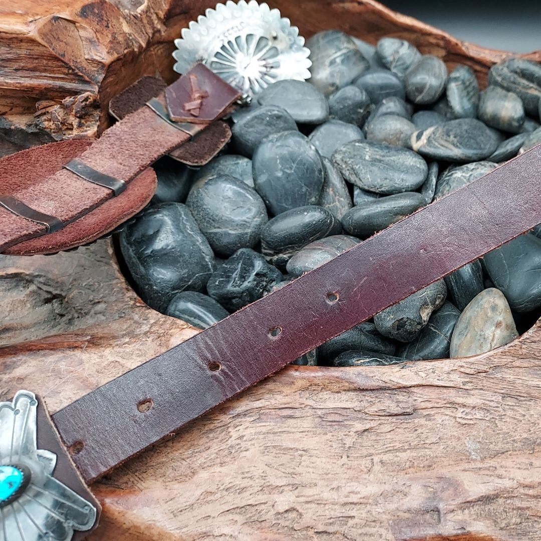 Turquoise & Sterling Silver Concho Belt – Brown Leather - BTMH3
