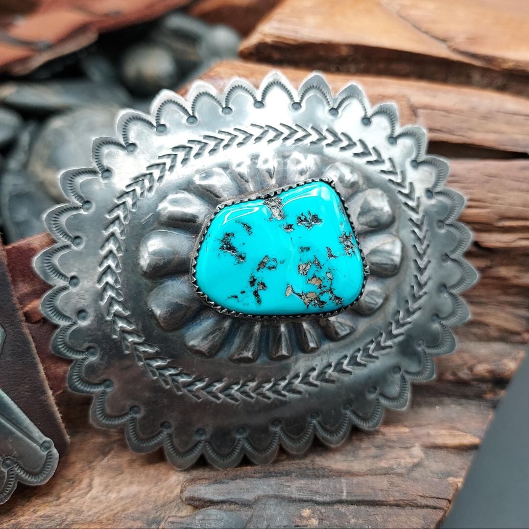 Turquoise & Sterling Silver Concho Belt – Brown Leather - BTMH3