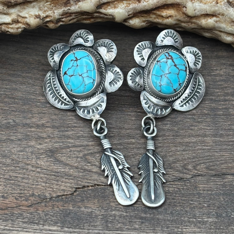 Turquoise Sterling Silver With Feather Earring - ESW178