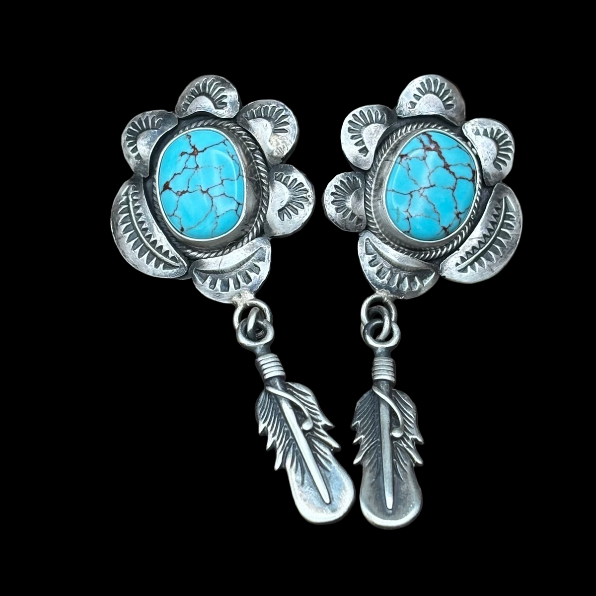 Turquoise Sterling Silver With Feather Earring - ESW178