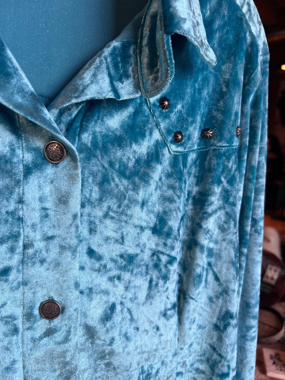 Turquoise Velvet Blouse - RR375Q