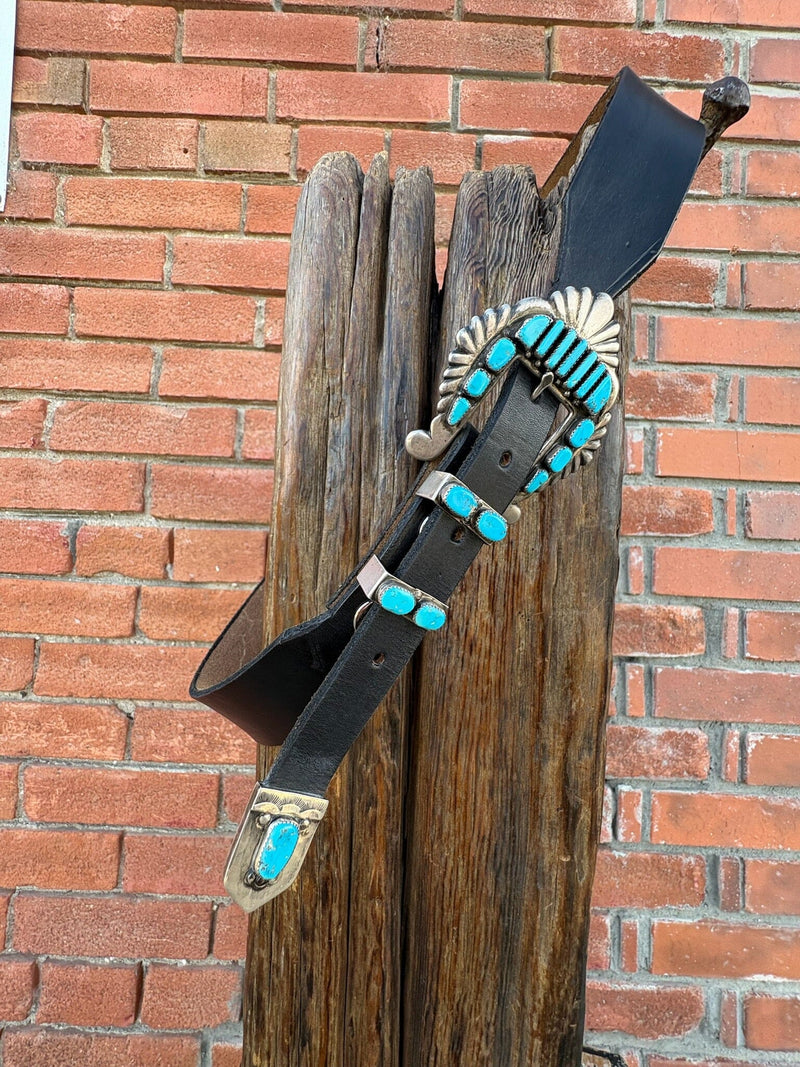 Turquoise/Black Leather Belt - BTMH10