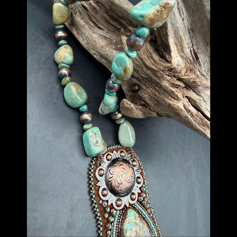 Turquoise/Copper Beaded Necklace - NSZ219