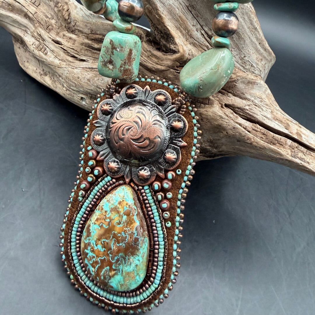 Turquoise/Copper Beaded Necklace - NSZ219