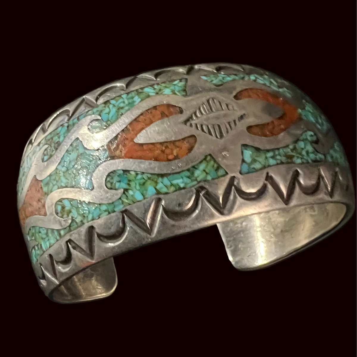 Turquoise/Coral Inlay Cuff - CMH184