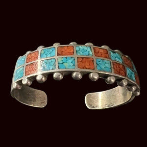 Turquoise/Coral Inlay Cuff - CMH188