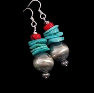 Turquoise/Coral/NP Stacked Earring - ESZ295