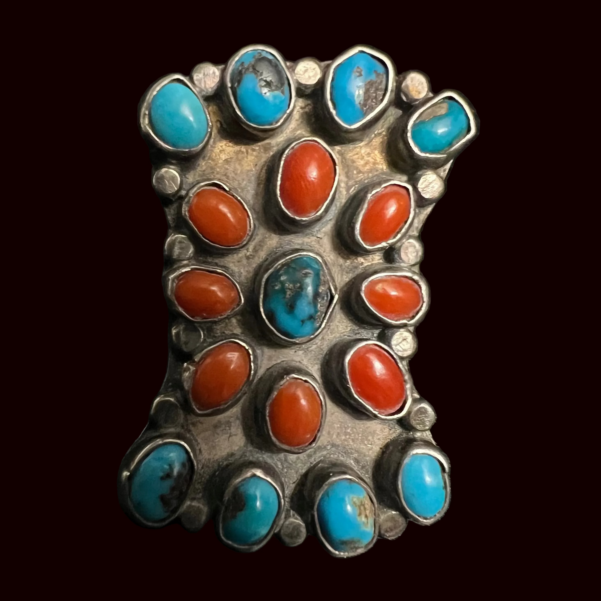 Turquoise/Coral/Sterling Ring - RMH241