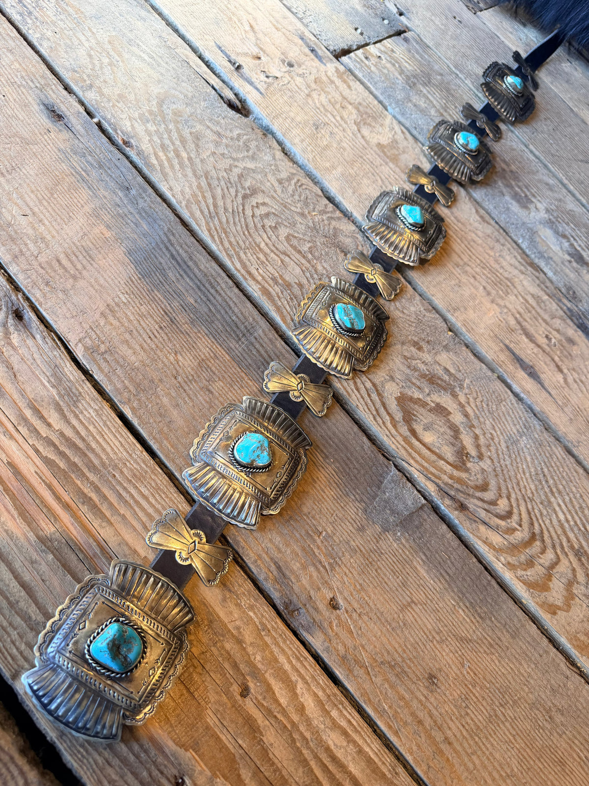 Turquoise/German Silver Arrowhead Concho Belt - BBAR238T