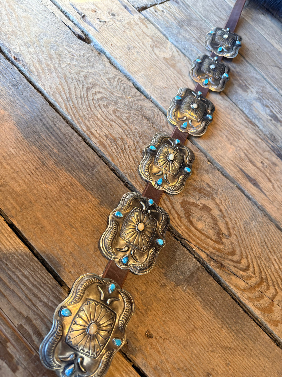 Turquoise/Horn/German Silver Concho Belt - BBAR281