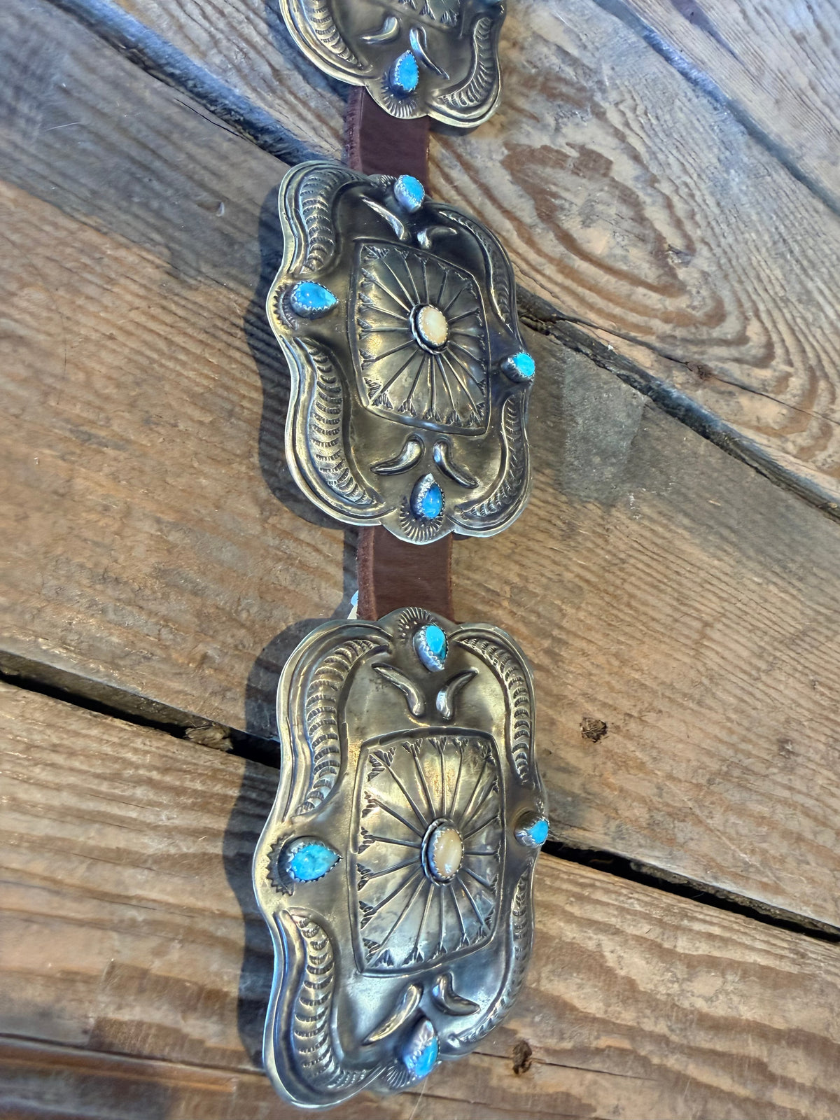 Turquoise/Horn/German Silver Concho Belt - BBAR281
