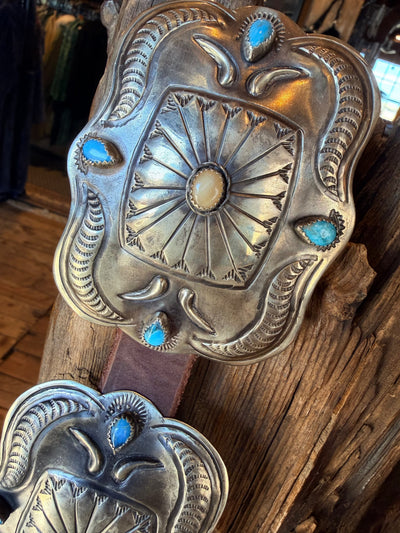 Turquoise/Horn/German Silver Concho Belt - BBAR281