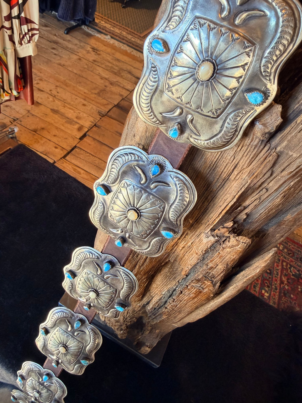 Turquoise/Horn/German Silver Concho Belt - BBAR281