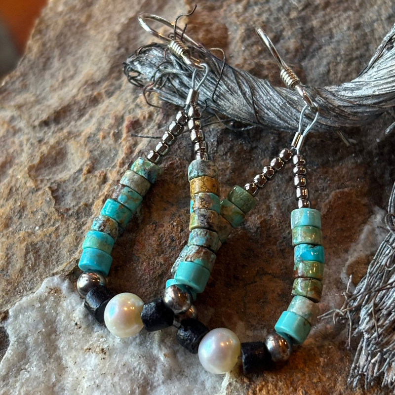 Turquoise/NP/Pearl Loop Earring - ESZ288