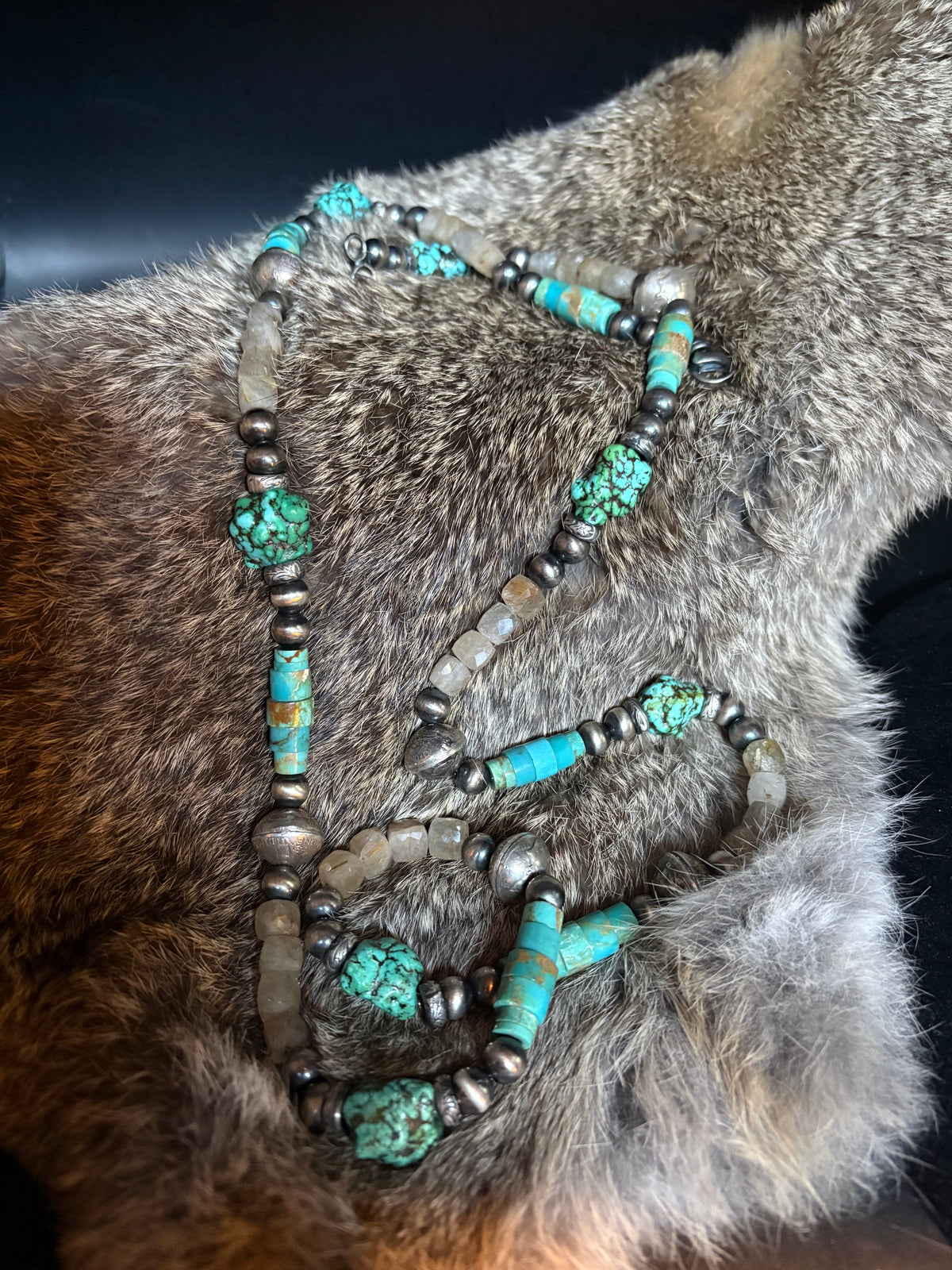 Turquoise/Rutile Quartz Beaded Necklace - NVO9