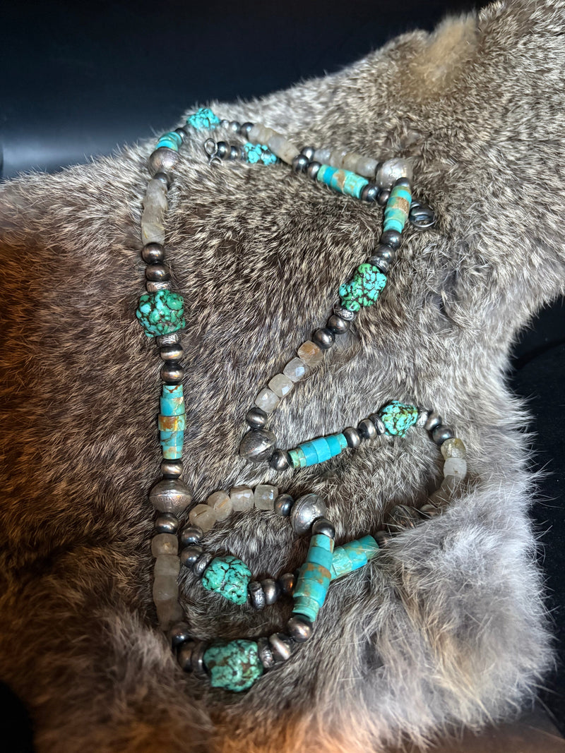 Turquoise/Rutile Quartz Beaded Necklace - NVO9