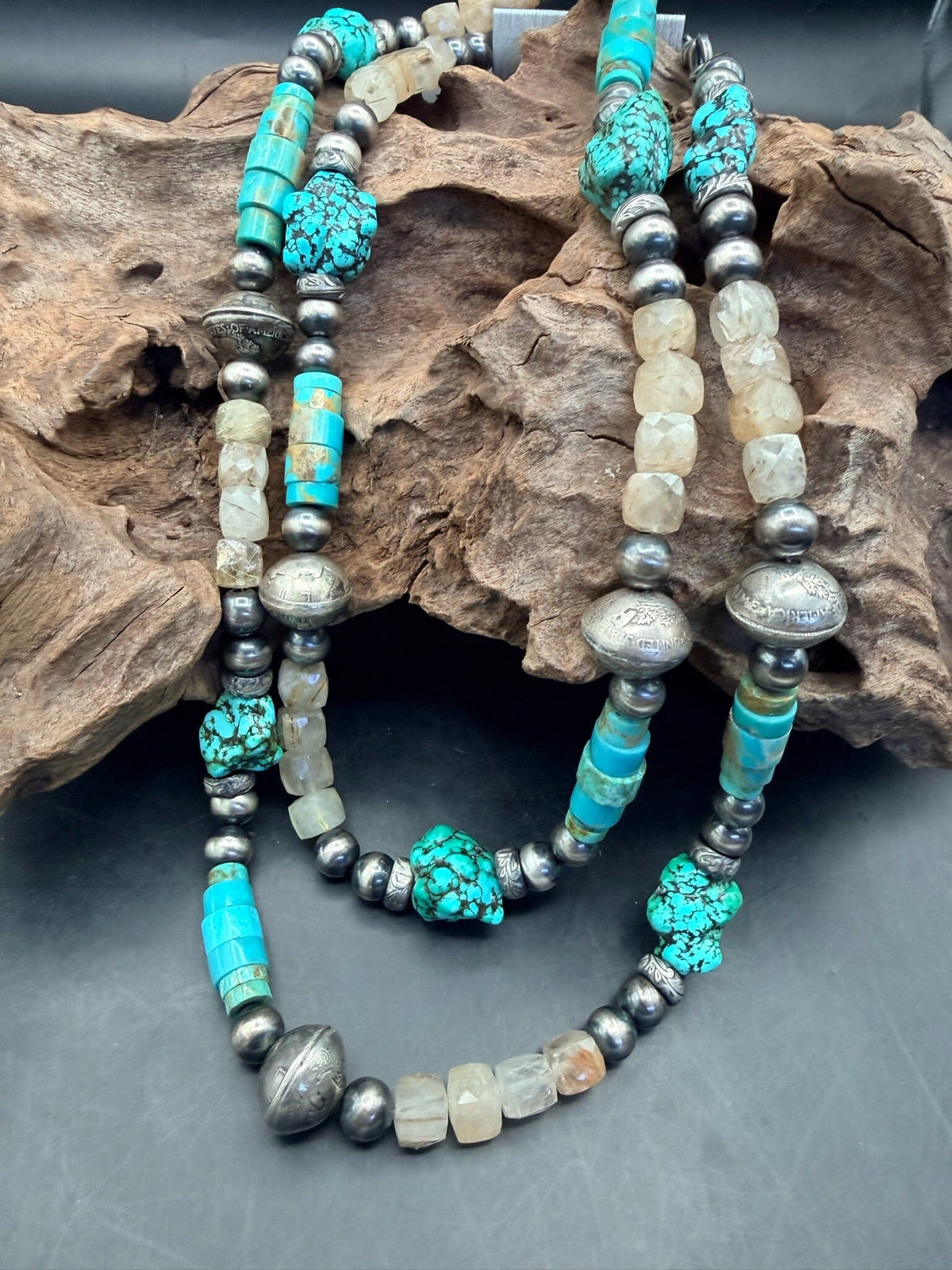 Turquoise/Rutile Quartz Beaded Necklace - NVO9