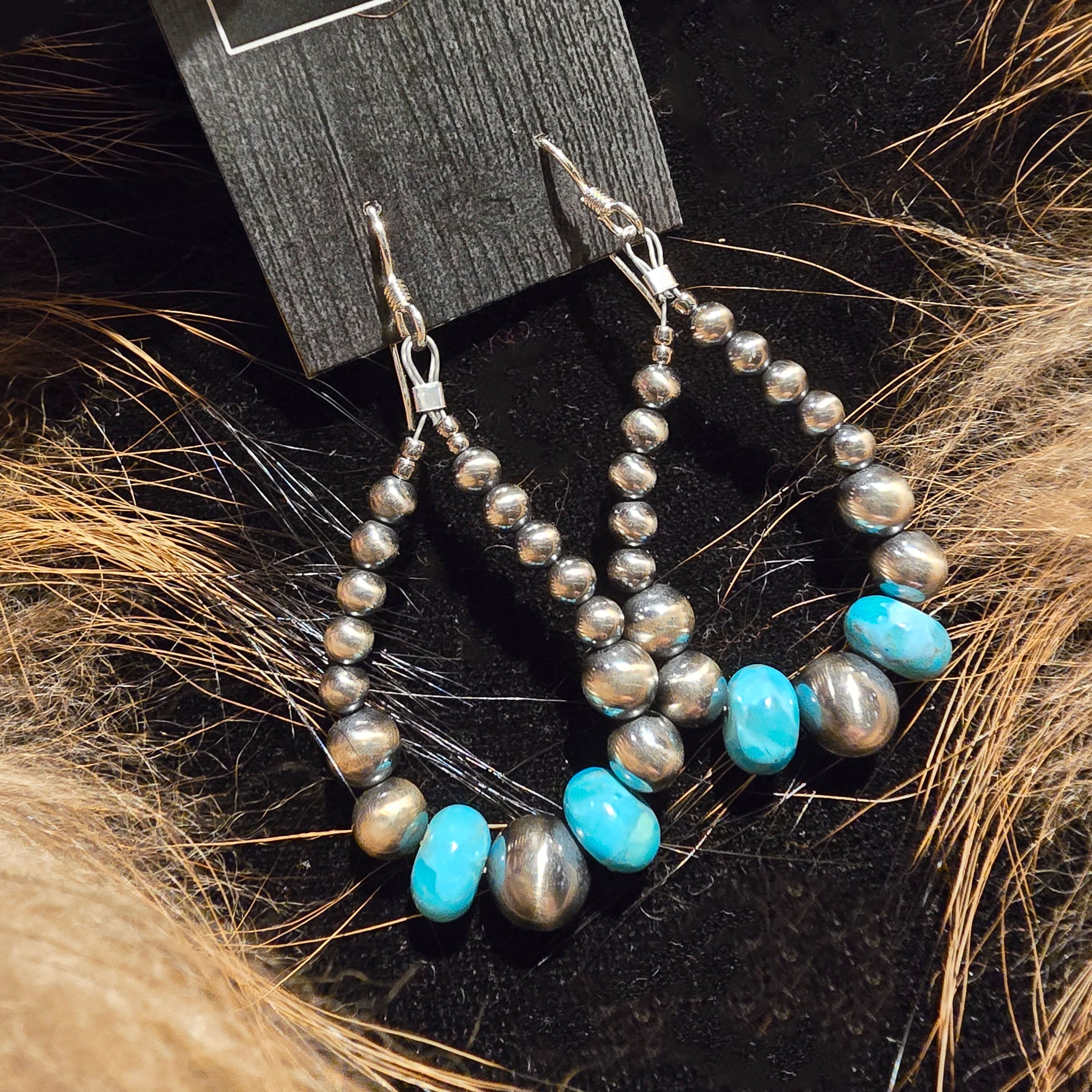 Turquoise/Silver Pearl Earrings - ESZ182