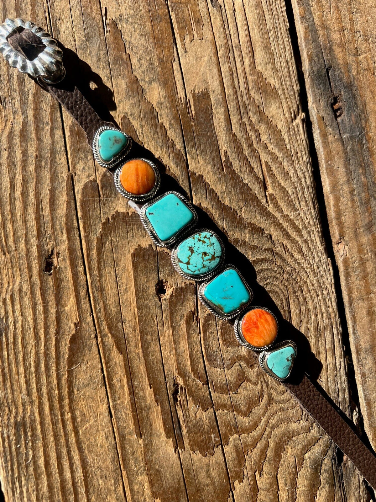 Turquoise/Spiny Oyster on Leather Bracelet - CAZ80