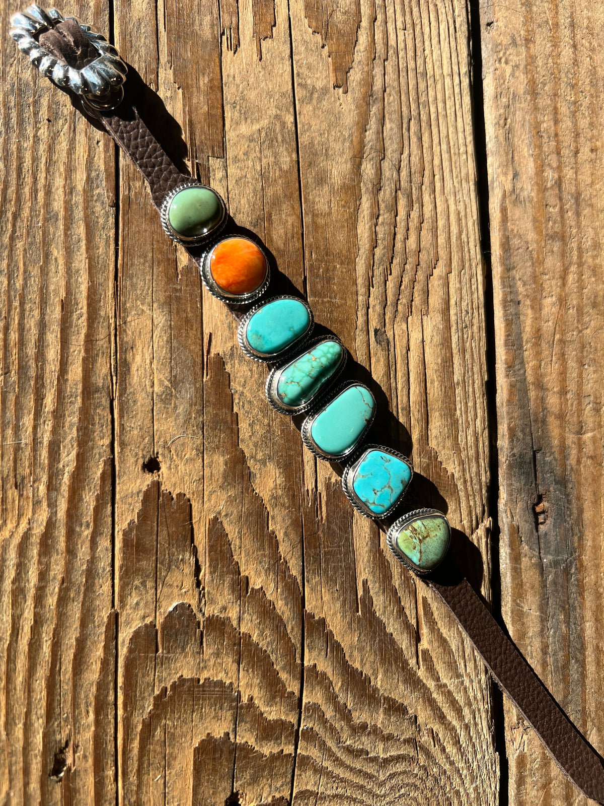 Turquoise/Spiny Oyster on Leather Bracelet - CAZ81