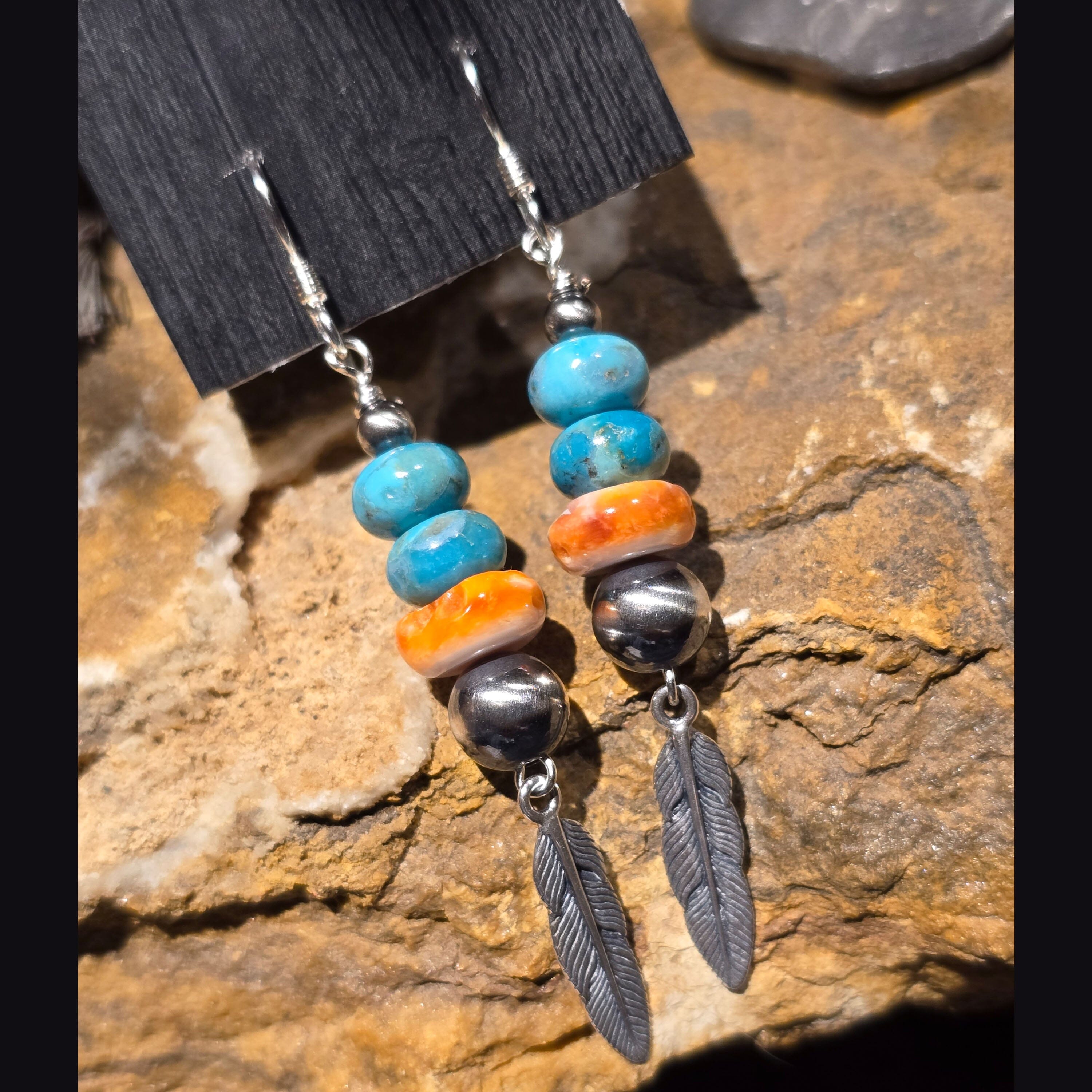 Turquoise/Spiny/Feather Earrings - ESZ184