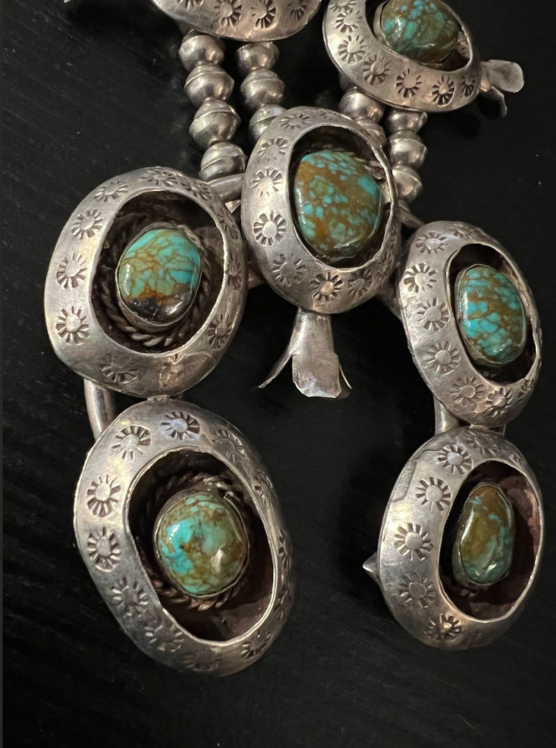 Turquoise/Sterling Shadow Box Squash Blossom - SQMH43