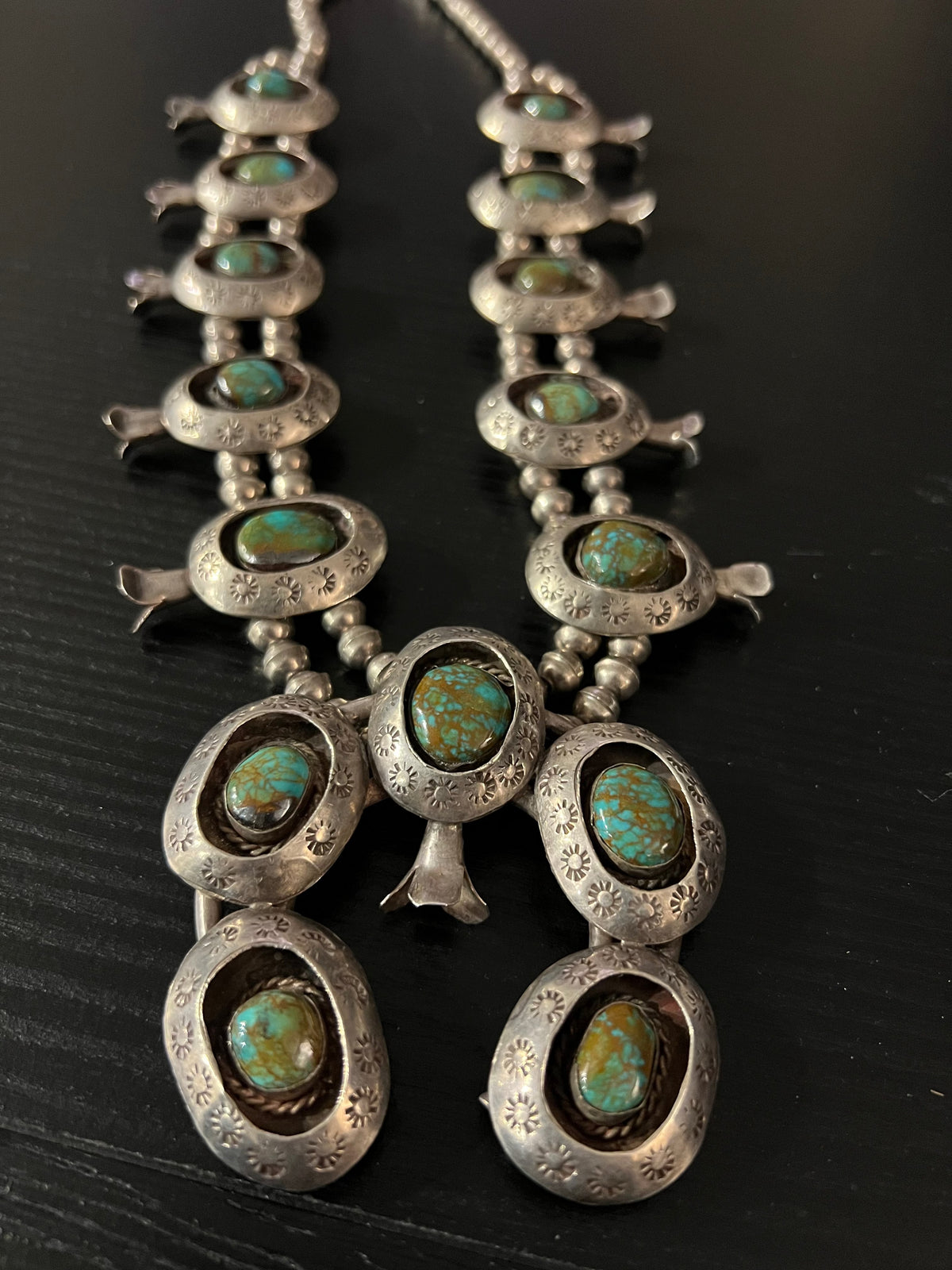 Turquoise/Sterling Shadow Box Squash Blossom - SQMH43