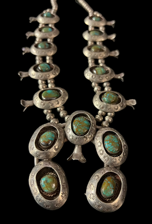 Turquoise/Sterling Shadow Box Squash Blossom - SQMH43