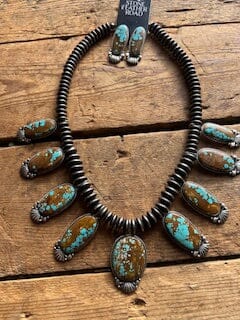 Turquoise/Sterling Silver Saucer Bead Necklace & Earring Set - NAZ58