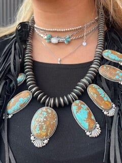 Turquoise/Sterling Silver Saucer Bead Necklace & Earring Set - NAZ58