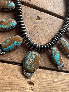 Turquoise/Sterling Silver Saucer Bead Necklace & Earring Set - NAZ58