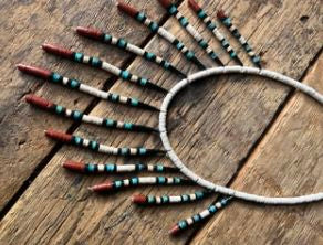 Turquoise/White/Red Bead Necklace - NAZ56