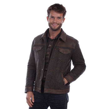 Tweed & Leather Jacket - Vintage Brown - Scully - JSY41