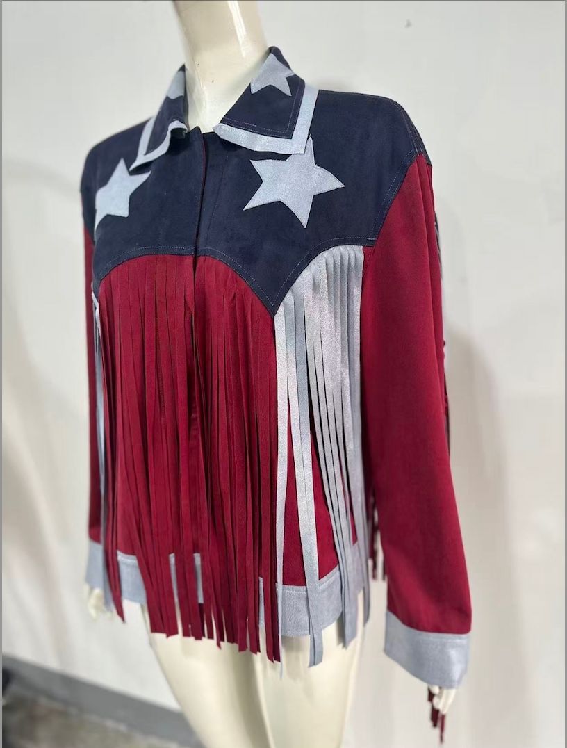 USA Faux Suede Fringe Jacket - 4759