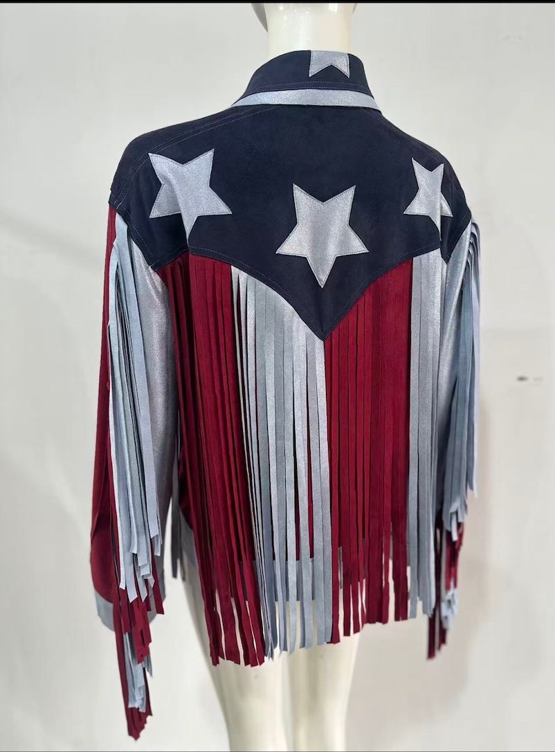USA Faux Suede Fringe Jacket - 4759