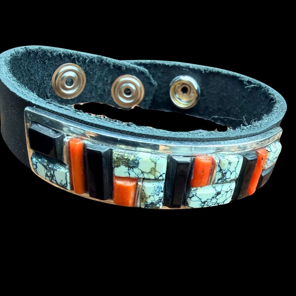 Variscite/Black Jet Inlay/Leather Cuff - CPD21