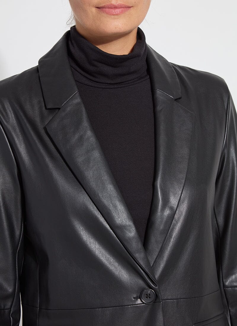 Versatile Vegan Leather Black Blazer - LY3582