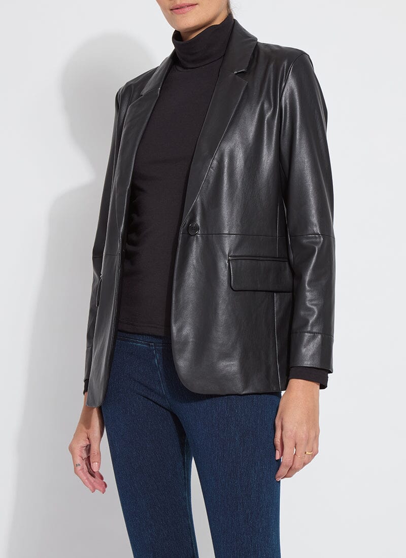 Versatile Vegan Leather Black Blazer - LY3582
