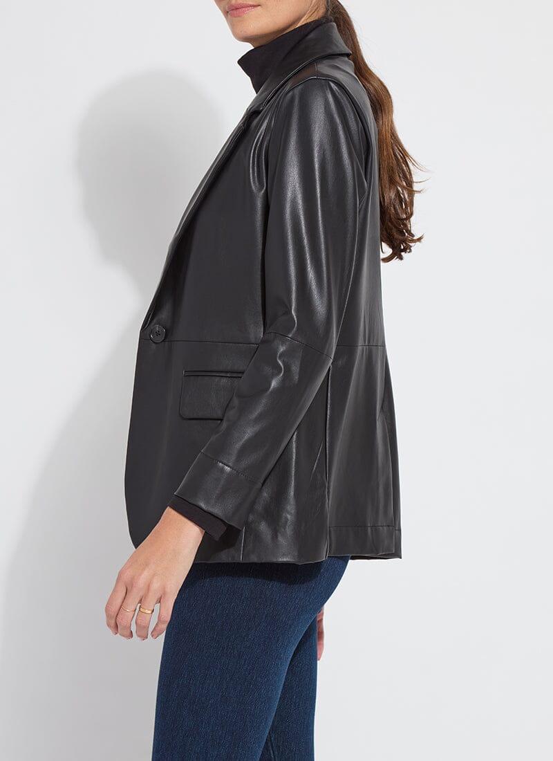 Versatile Vegan Leather Black Blazer - LY3582